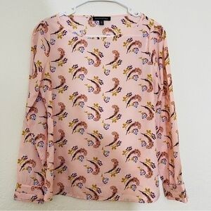 Express Round Neck Long Sleeve Floral Print Blouse XSP Pink